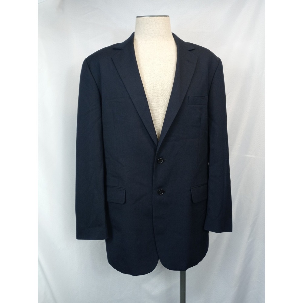 Common Market Mens Navy Blue Blazer Sport Coat 44L Solid 2-Button All Season
